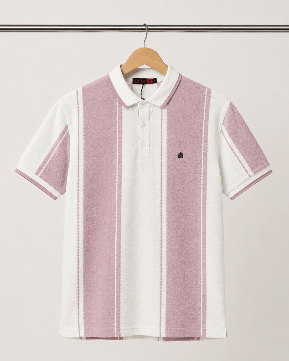 Blush Stripe Textured Polo T-Shirt
