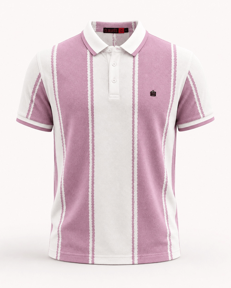 Blush Stripe Textured Polo T-Shirt
