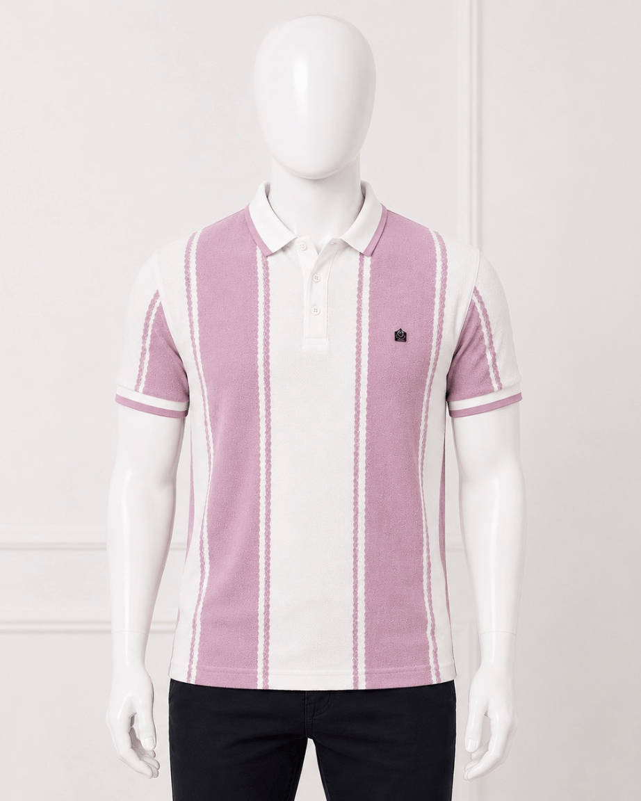 Blush Stripe Textured Polo T-Shirt