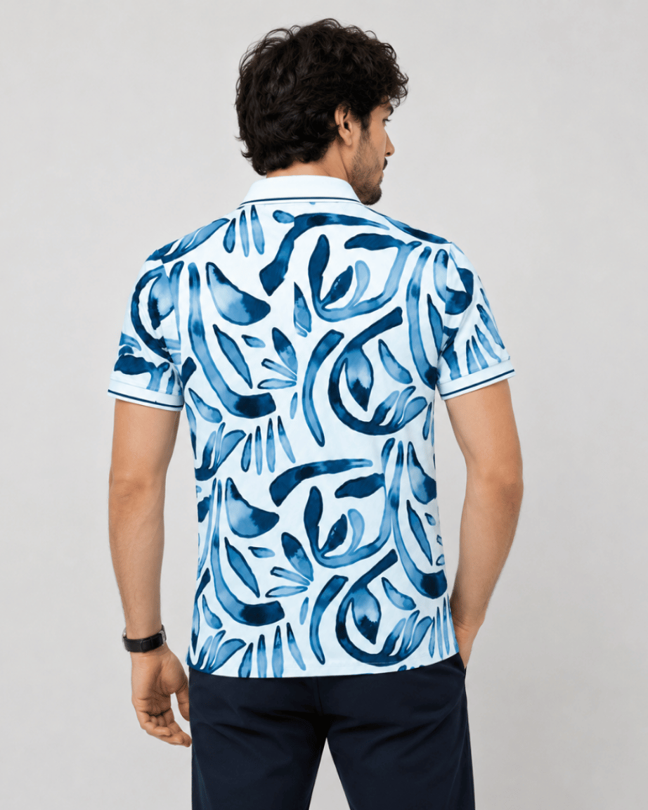 Shop Azure Abstract Print Polo T-Shirt
