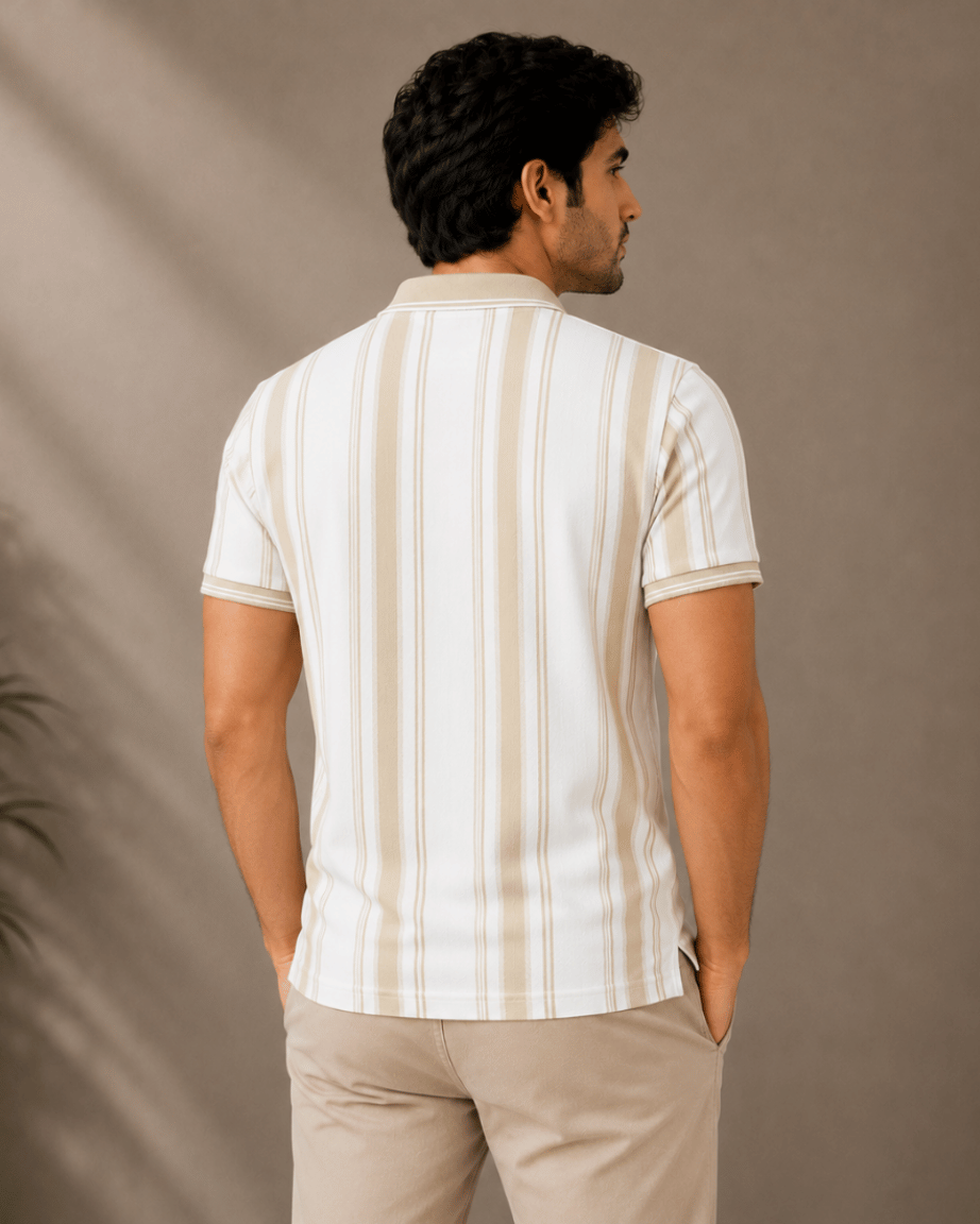 Ivory Sand Stripe Polo T-Shirt