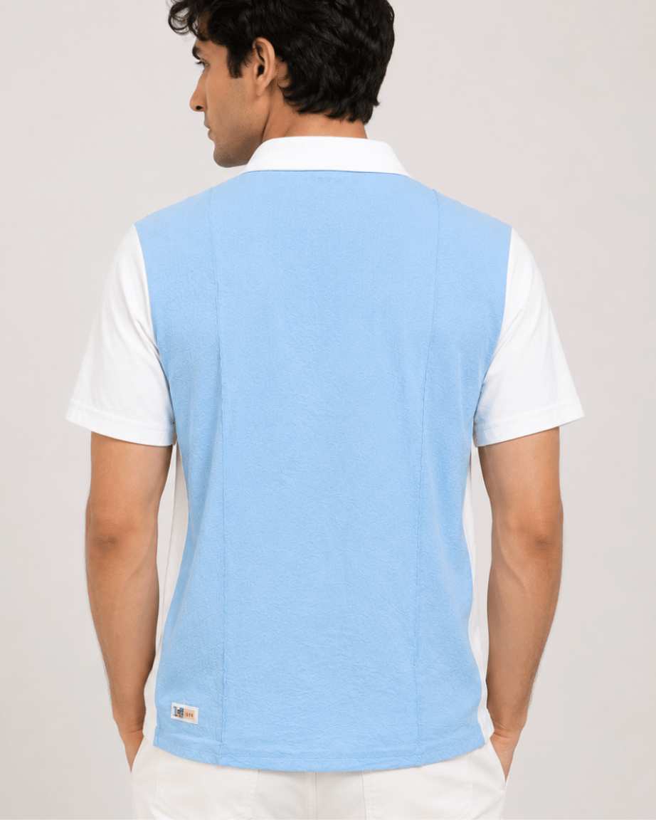 Sky Blue Zip Collar Polo T-Shirt