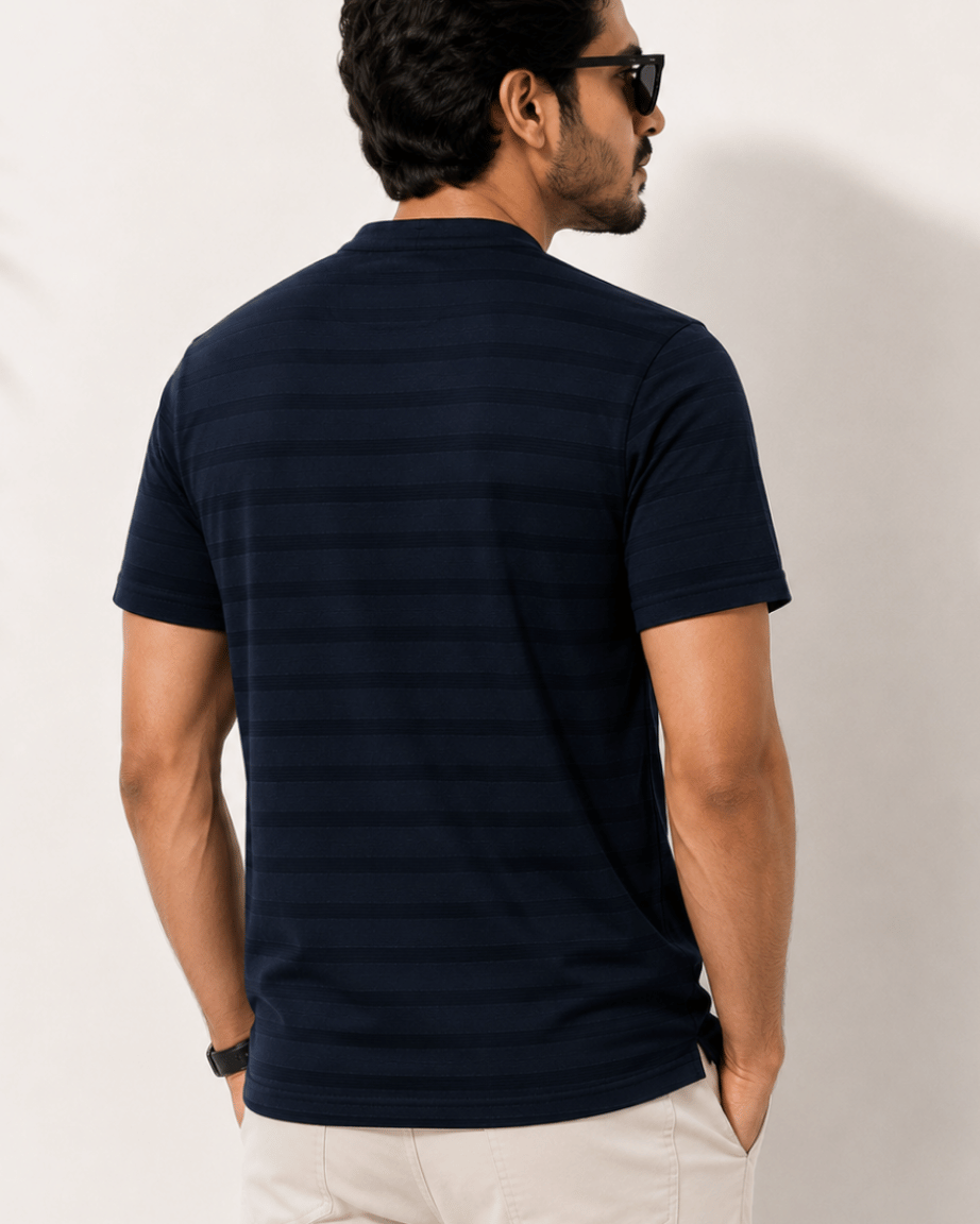 Midnight Stripe Mandarin Collar T-Shirt