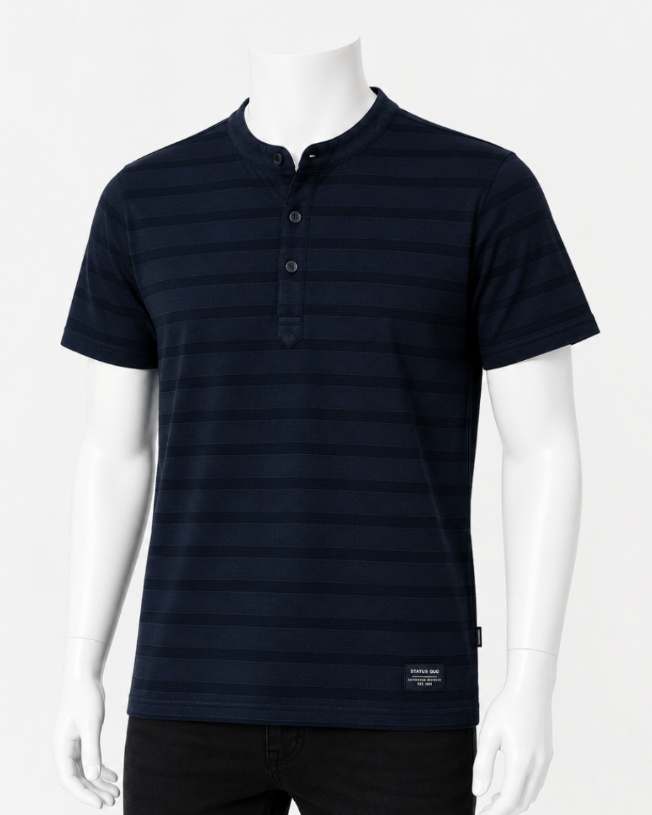 Midnight Stripe Mandarin Collar T-Shirt