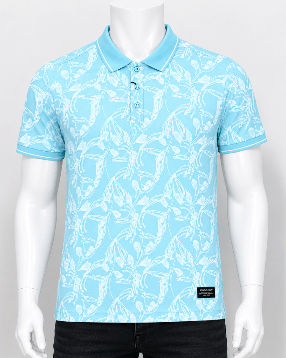 Sky Bloom Floral Print Polo T-Shirt