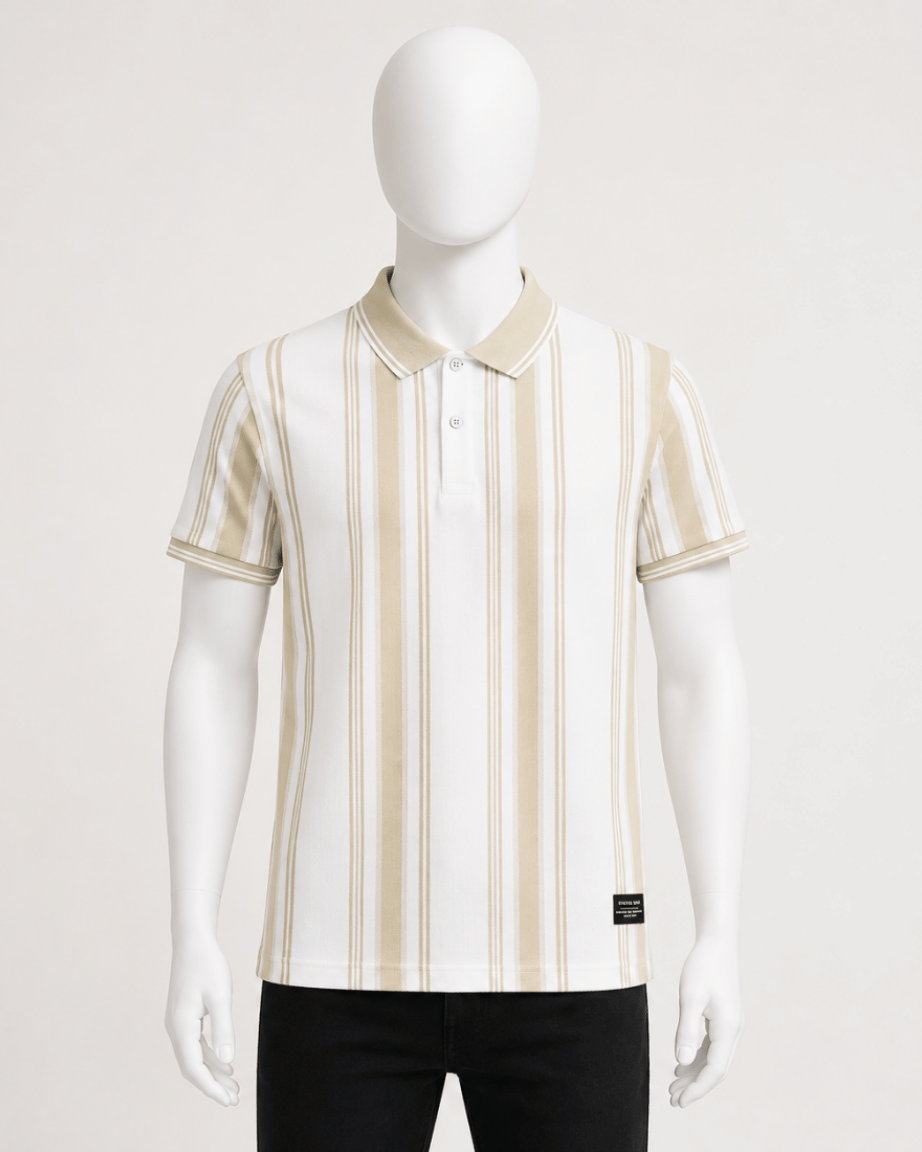 Ivory Sand Stripe Polo T-Shirt
