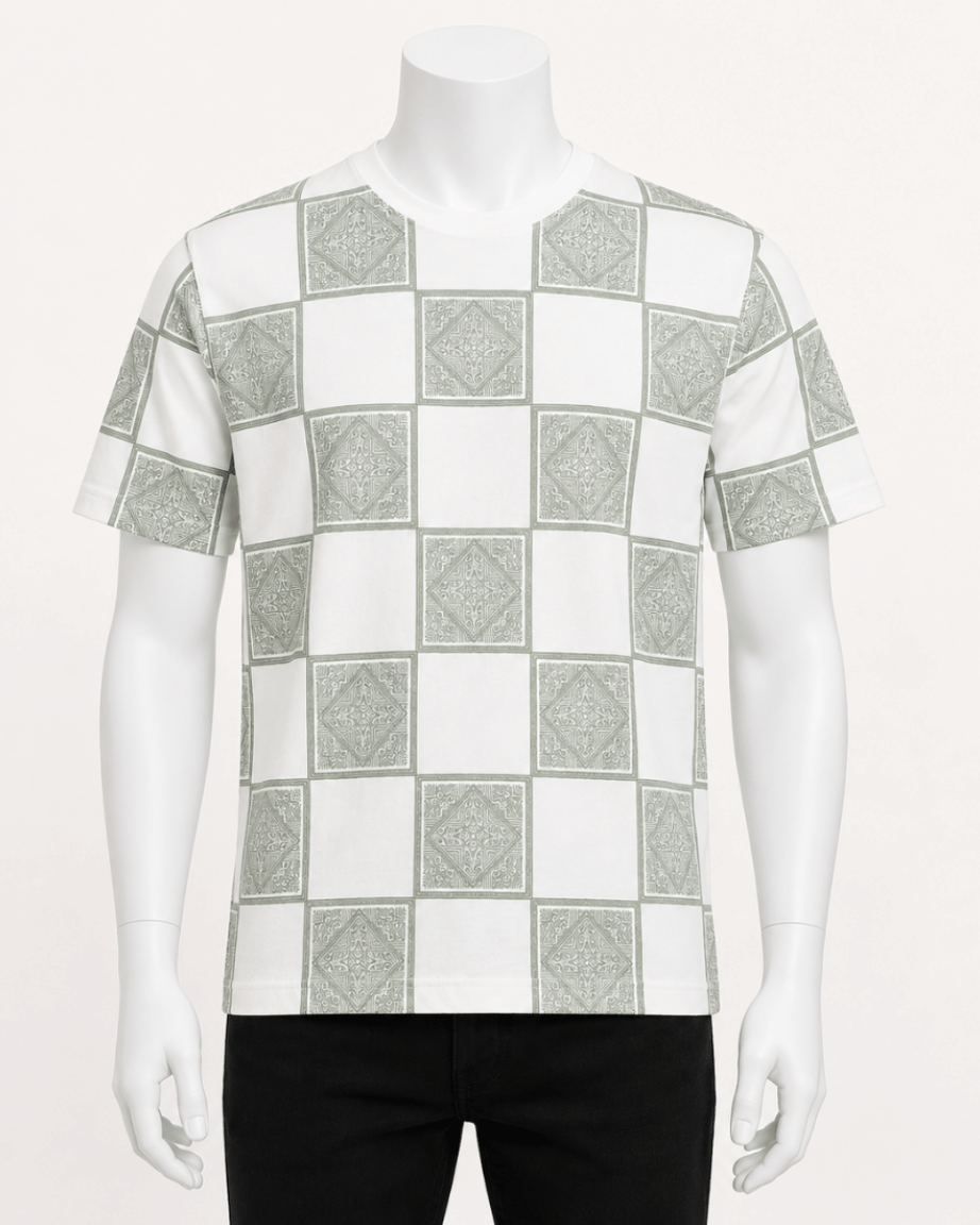 Sage Checkered Print T-Shirt