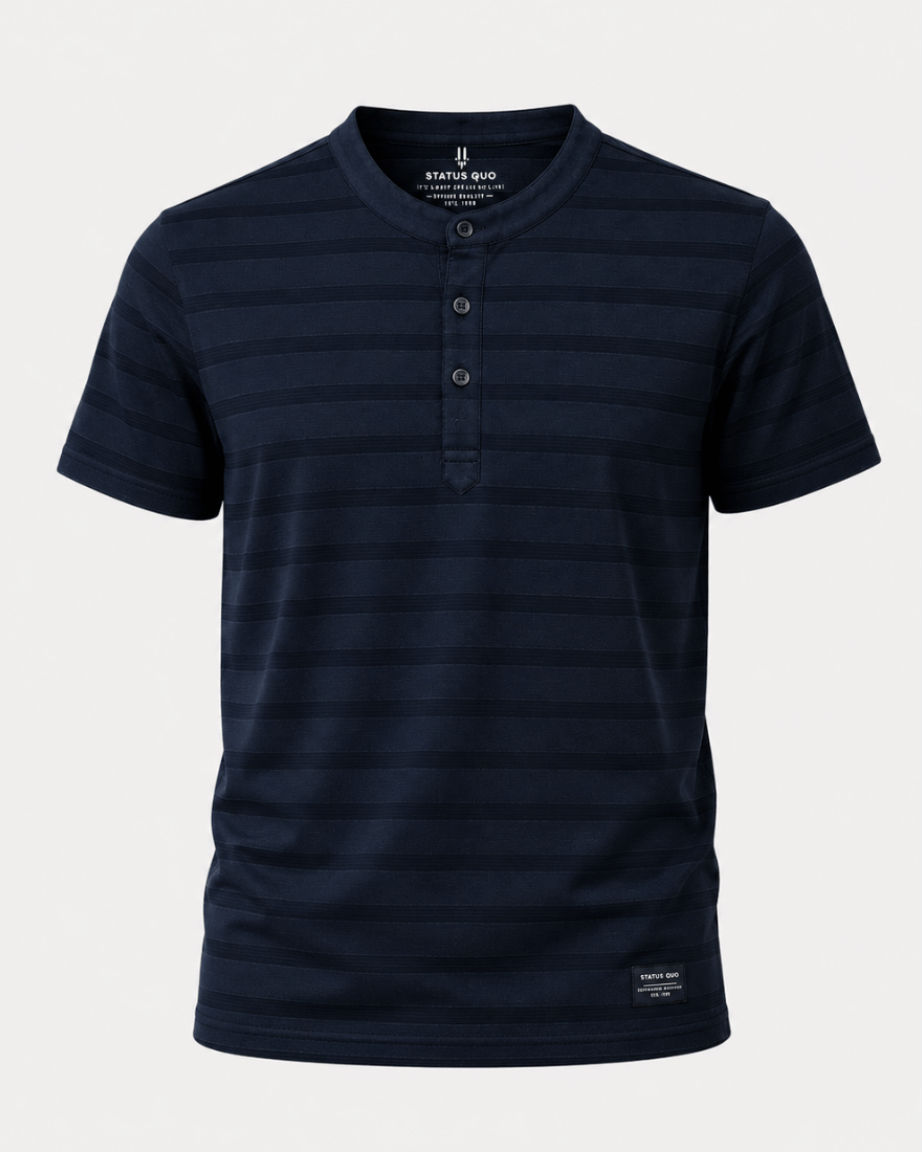 Midnight Stripe Mandarin Collar T-Shirt