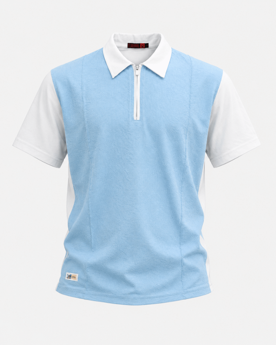 Sky Blue Zip Collar Polo T-Shirt