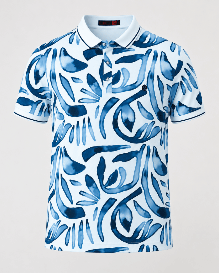 Shop Azure Abstract Print Polo T-Shirt