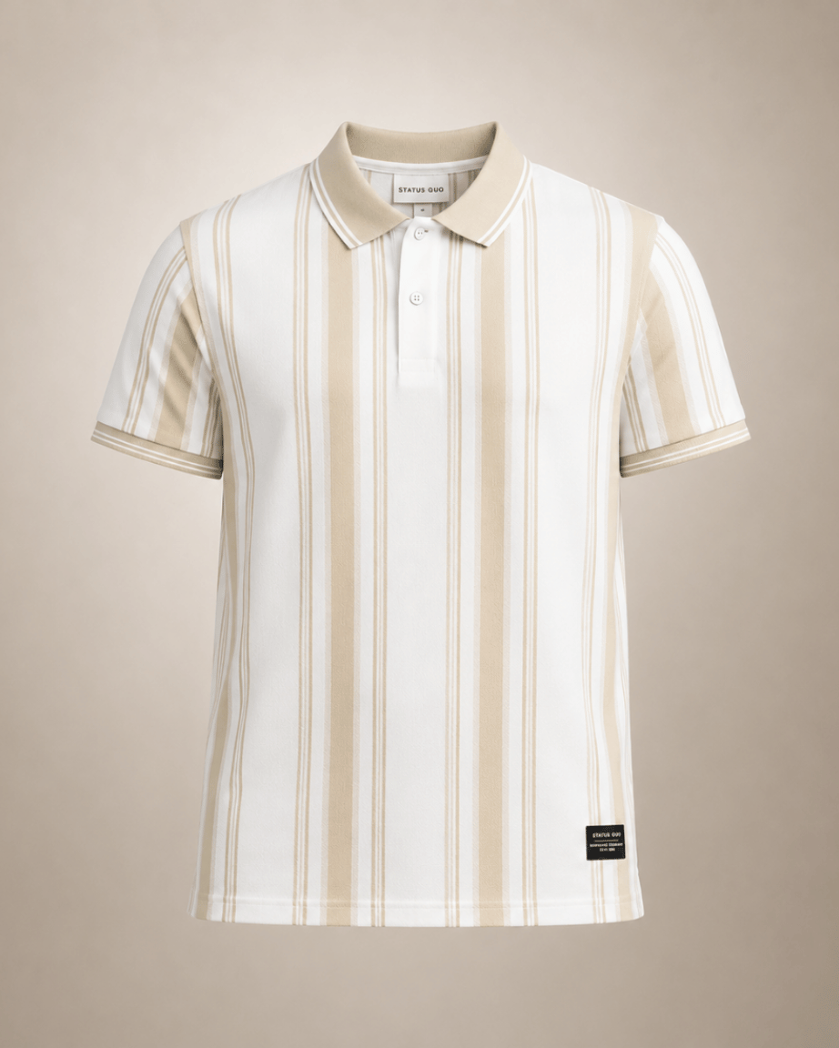 Ivory Sand Stripe Polo T-Shirt