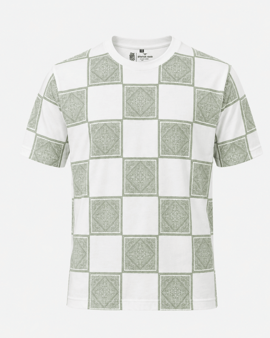 Sage Checkered Print T-Shirt