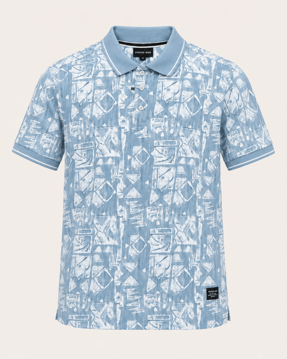 Ice Blue Geometric Print Polo T-Shirt