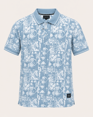 Ice Blue Geometric Print Polo T-Shirt