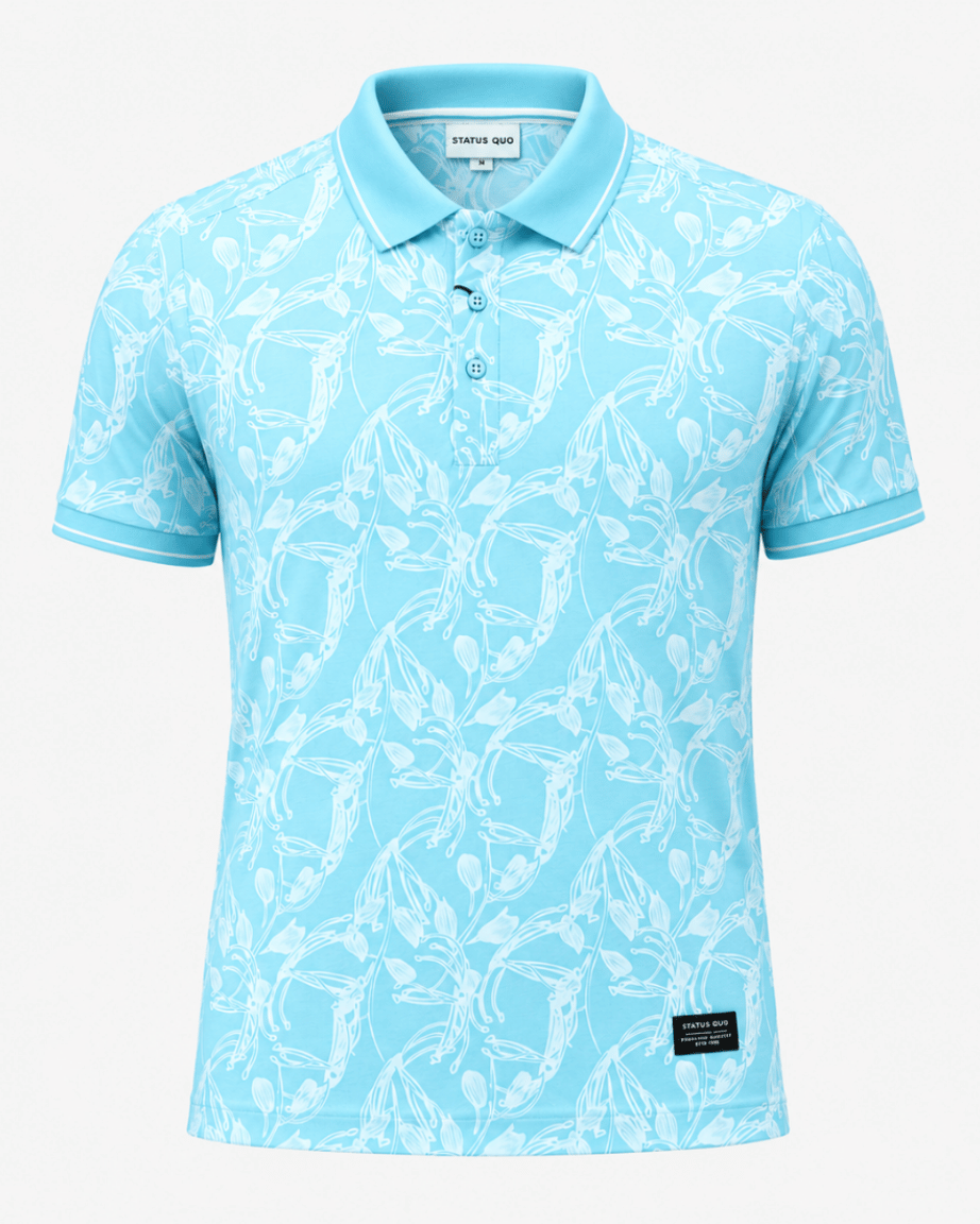 Sky Bloom Floral Print Polo T-Shirt