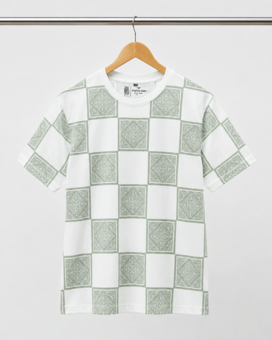 Sage Checkered Print T-Shirt