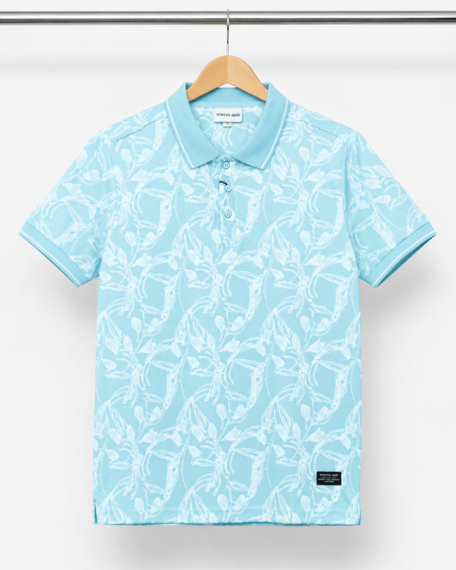Sky Bloom Floral Print Polo T-Shirt