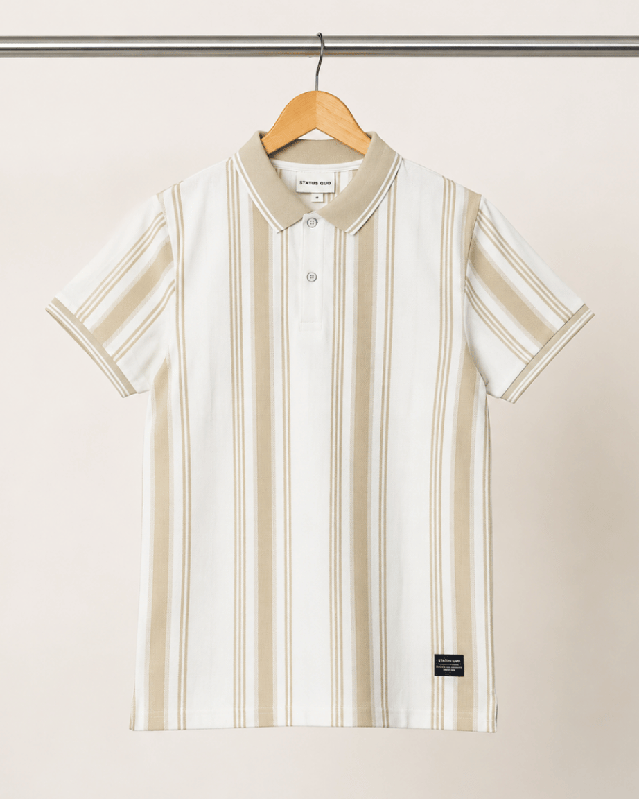 Ivory Sand Stripe Polo T-Shirt