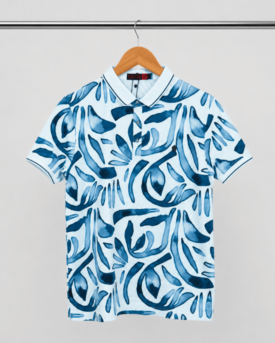 Shop Azure Abstract Print Polo T-Shirt