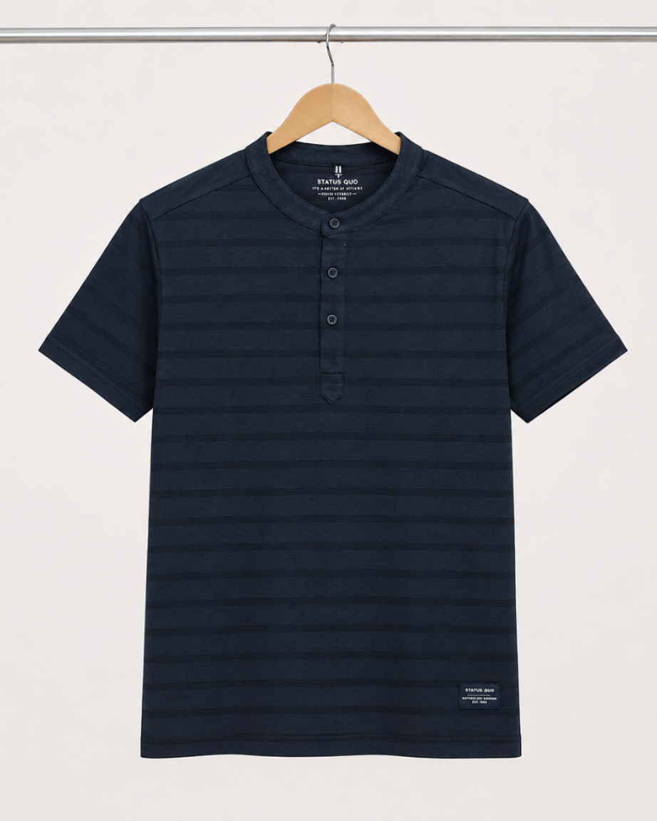 Midnight Stripe Mandarin Collar T-Shirt