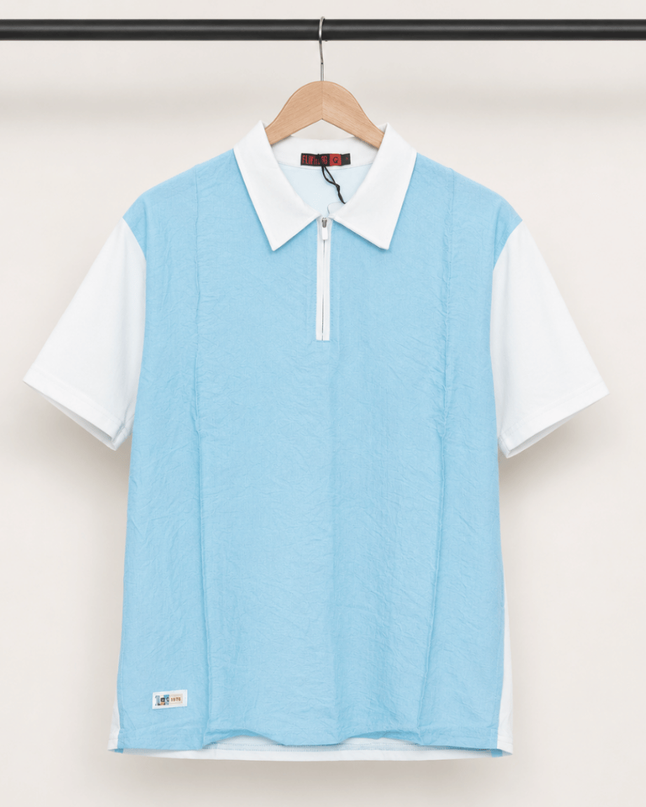 Sky Blue Zip Collar Polo T-Shirt