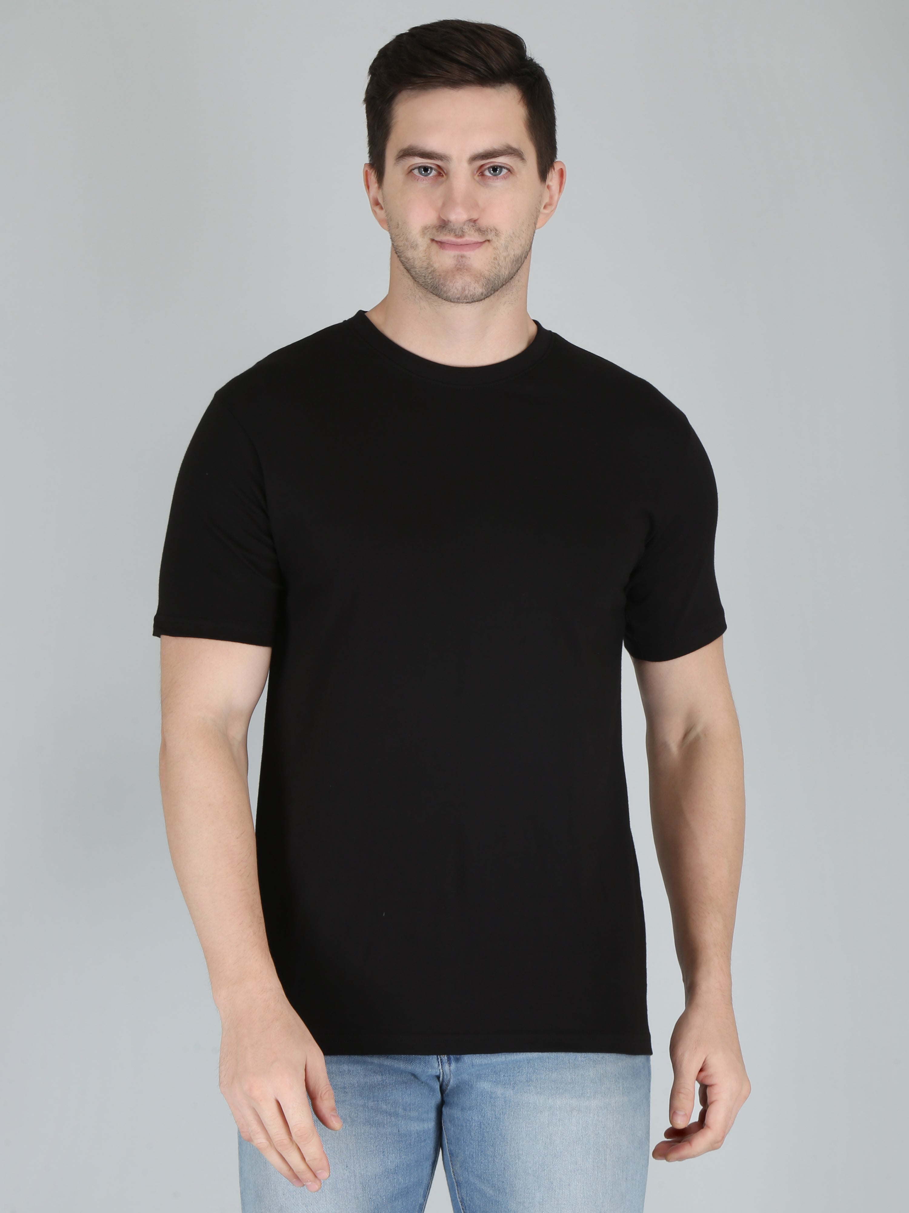 plain men's half sleeve t shirt black s cotton round neck