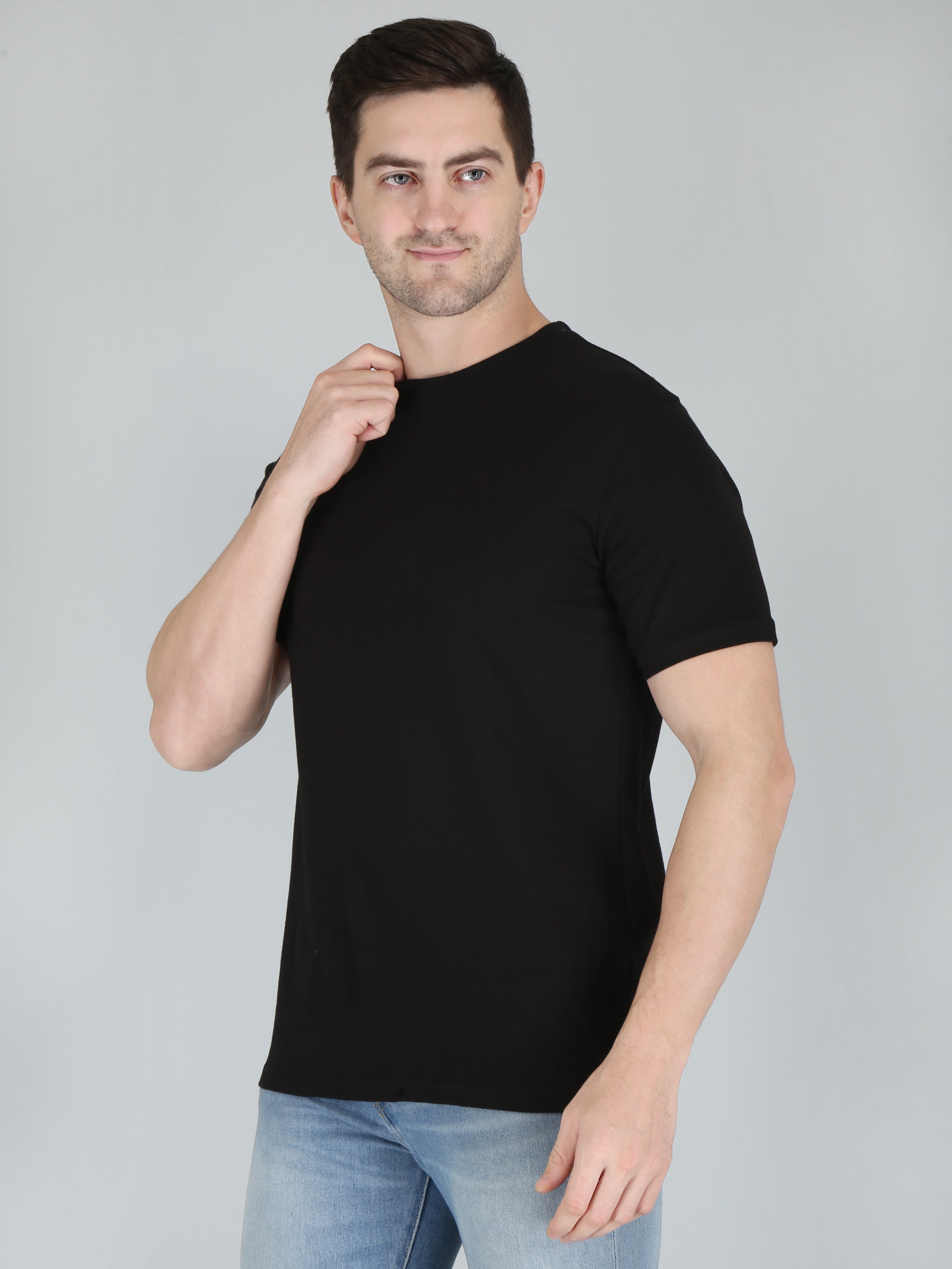 plain men's half sleeve t shirt black xs cotton round neck