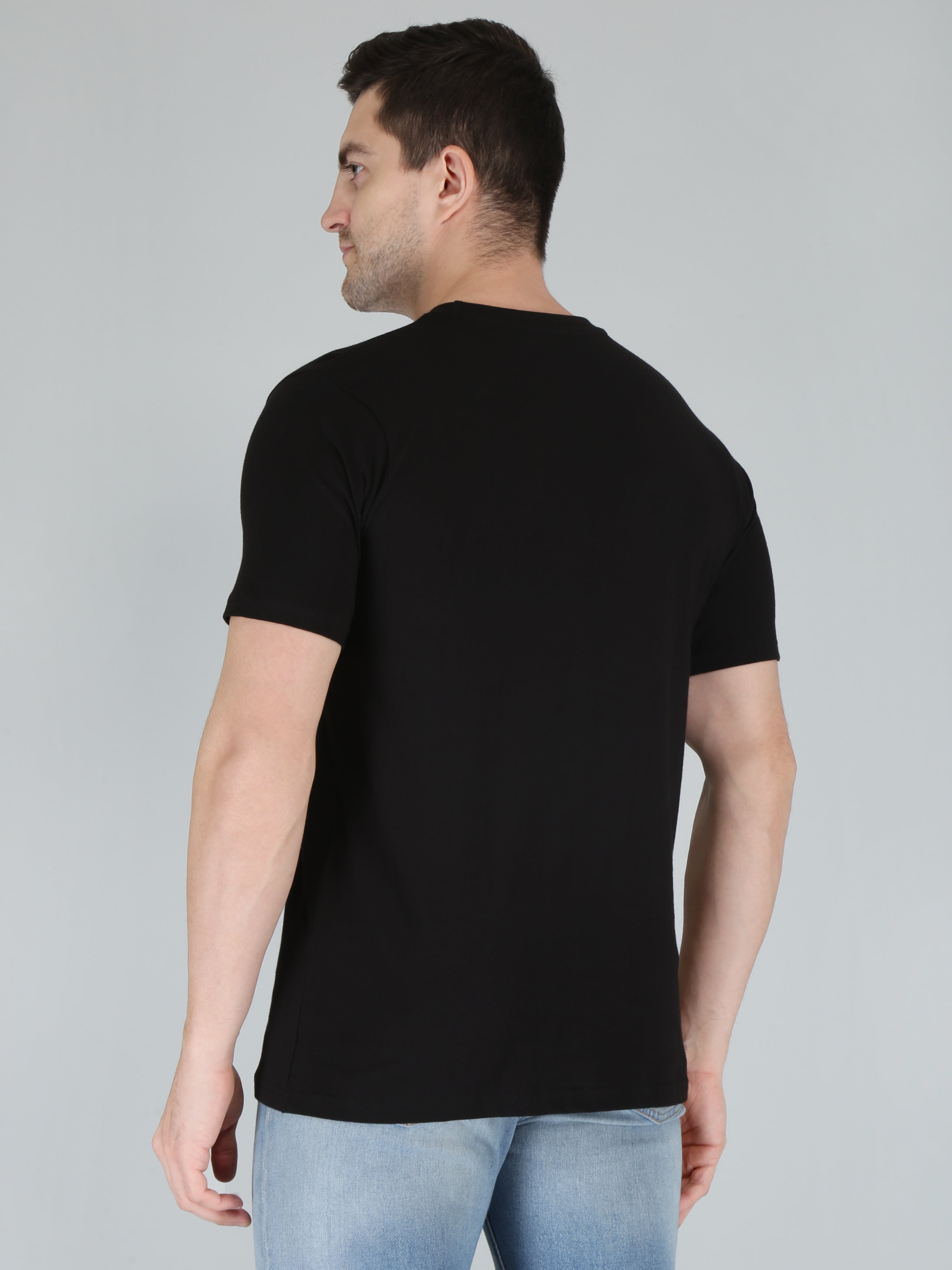 plain men's half sleeve t shirt black m cotton round neck
