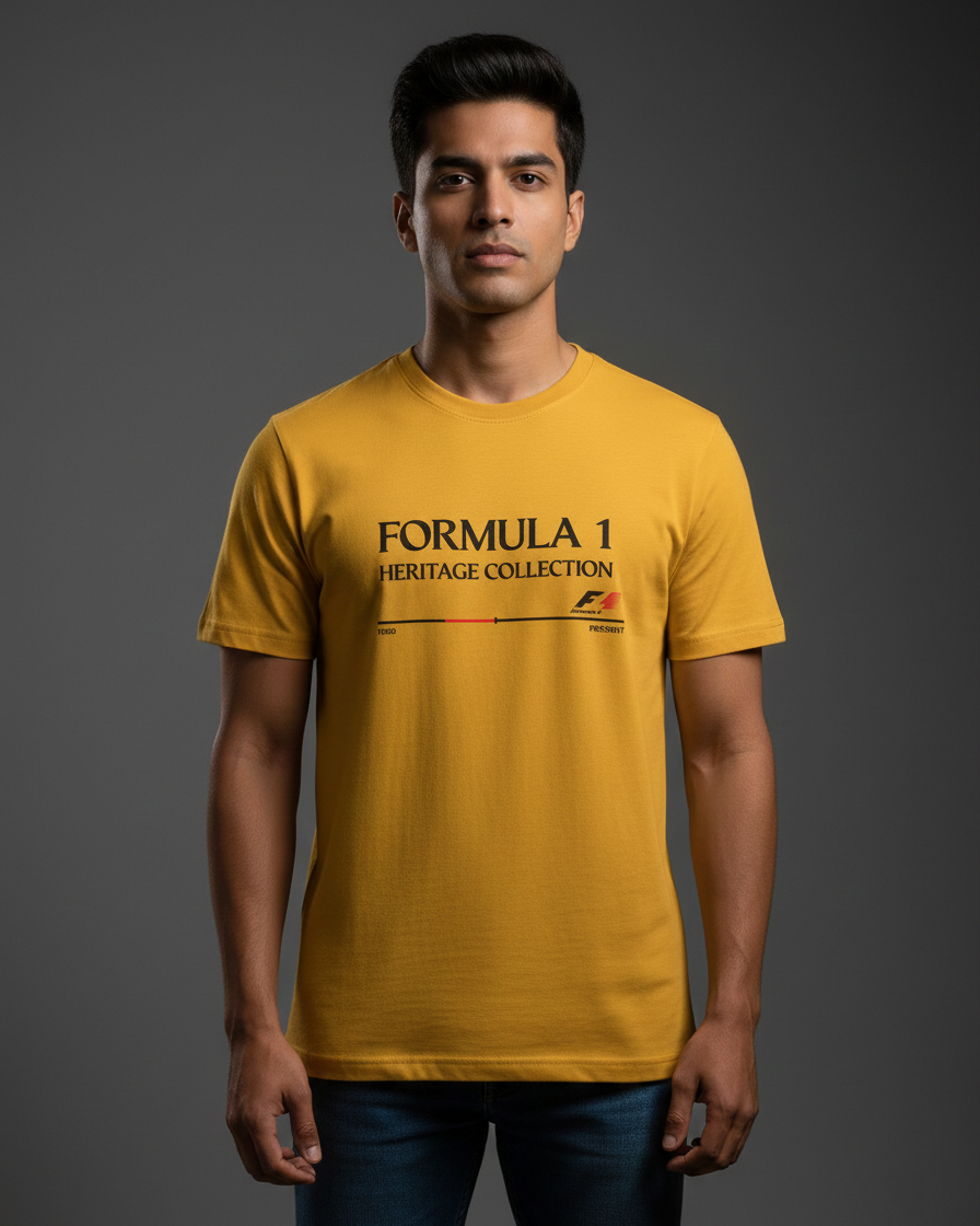 Classic F1 Era Cars Collection Graphic Tee in Mustard