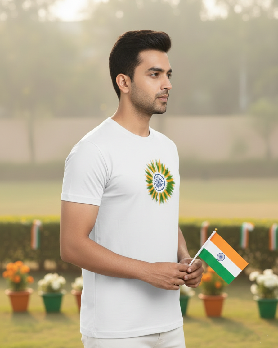 Flower Indian Flag T-shirt - White