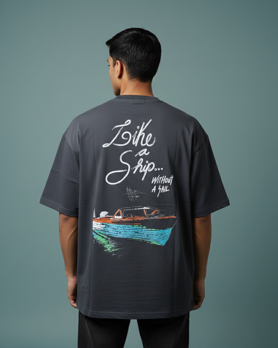 The 'Ship Without a Sail' Oversized T-Shirt in Dark Gray