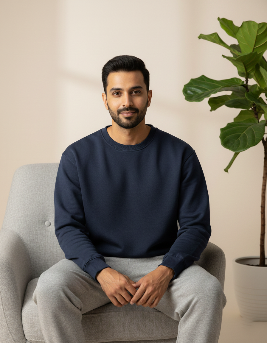 Unisex Solid Sweatshirt in Navy