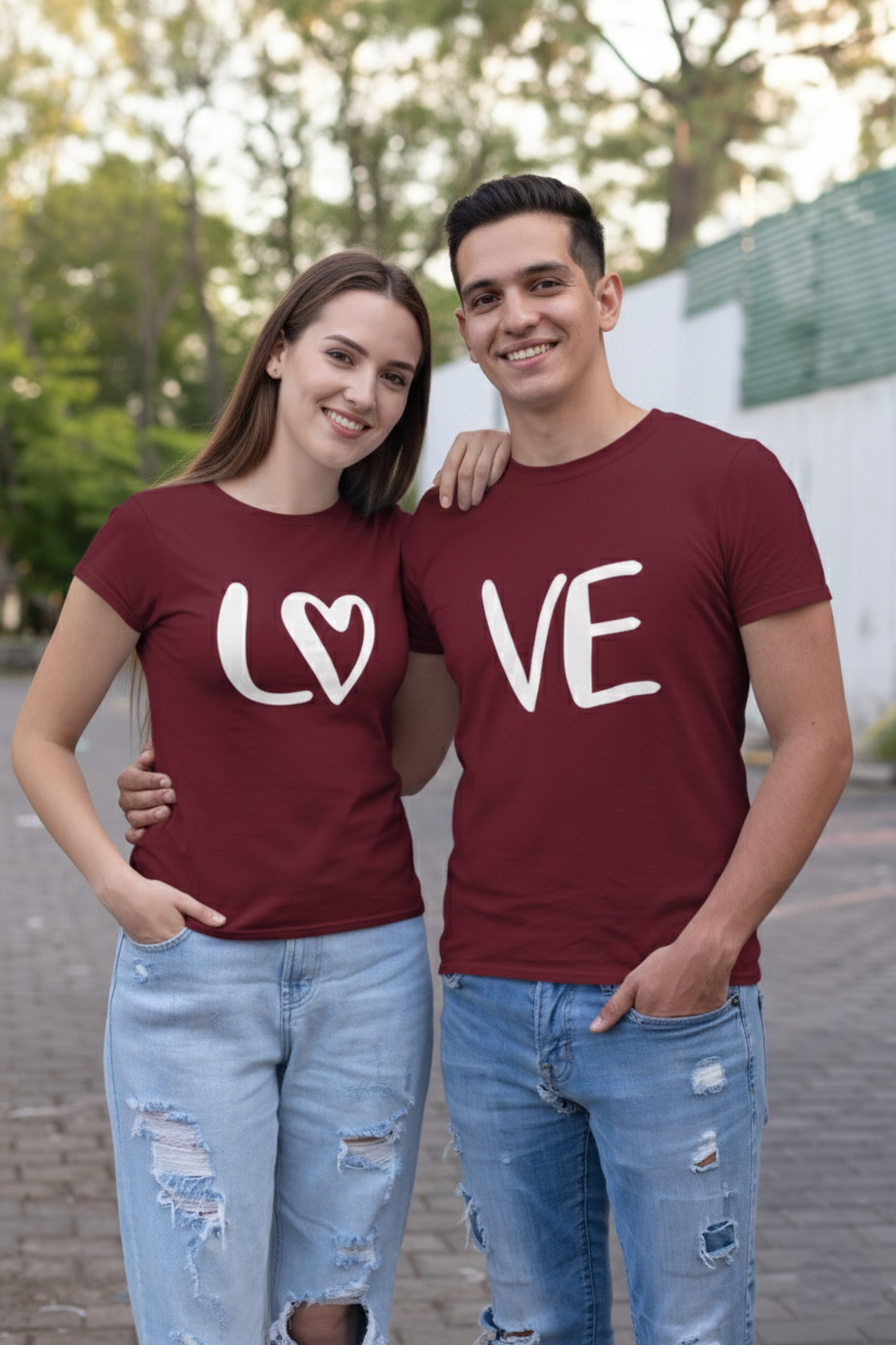LOVE Couple T-shirt in Wine