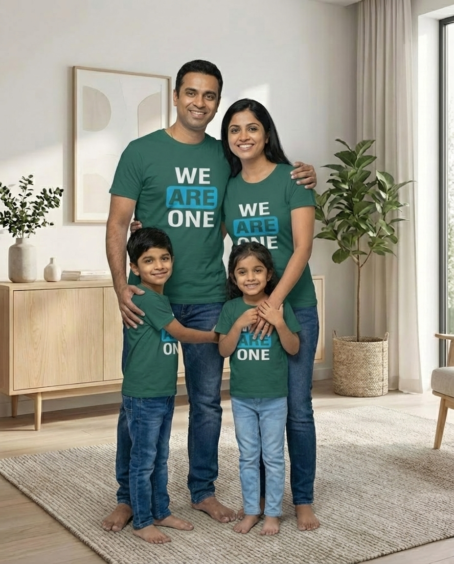 We Are One Family T-Shirts in Basil Green