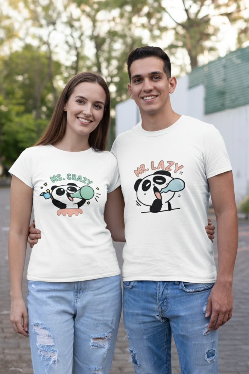 Ms. Crazy & Mr. Lazy Couple T-shirt in White