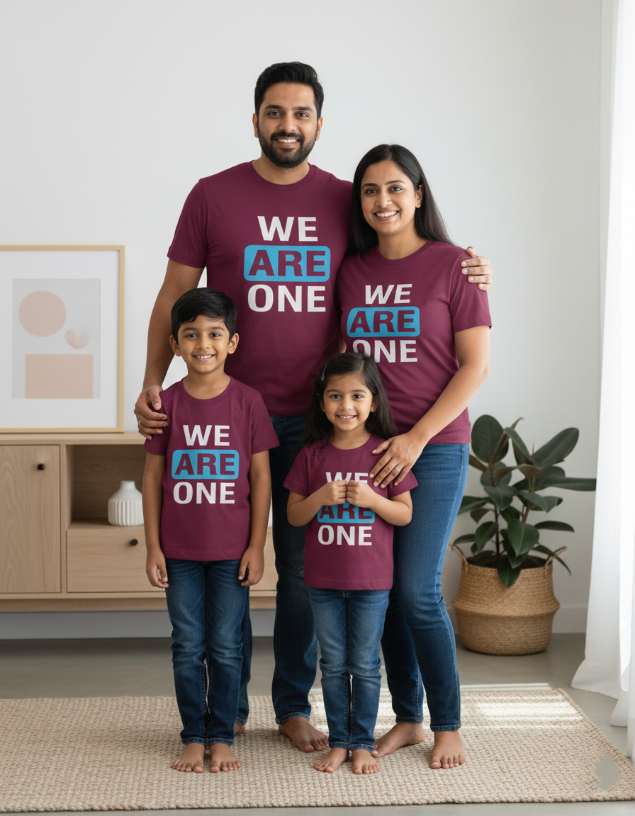 We Are One Family T-Shirts in Wine