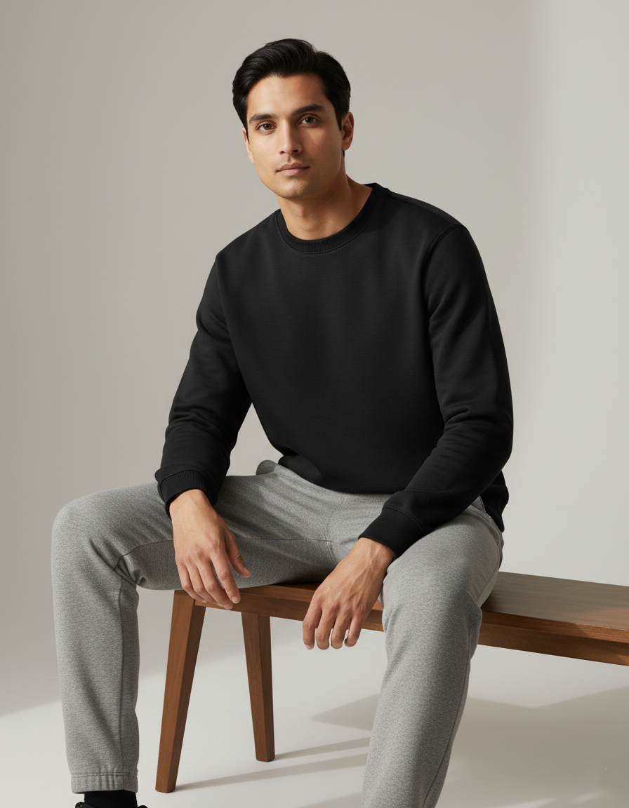 Unisex Solid Sweatshirt in Black