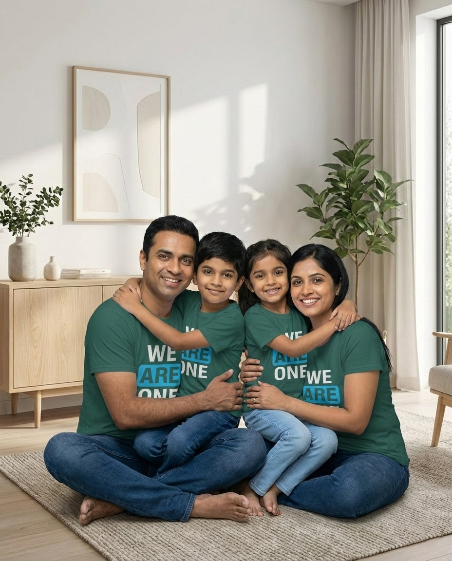 We Are One Family T-Shirts in Basil Green