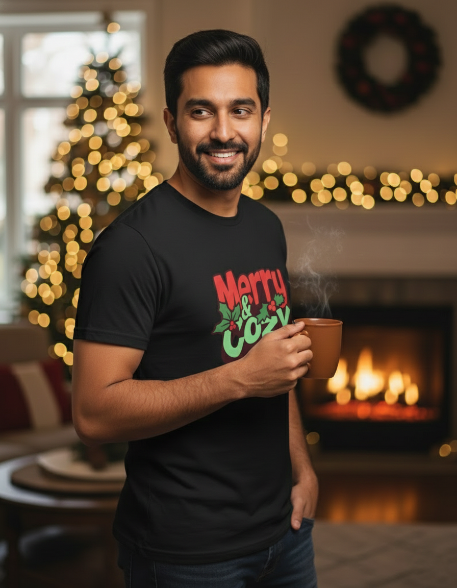 Merry & Cozy Christmas T-shirt - Black