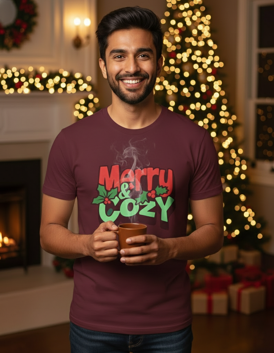 Merry & Cozy Christmas T-shirt - Wine