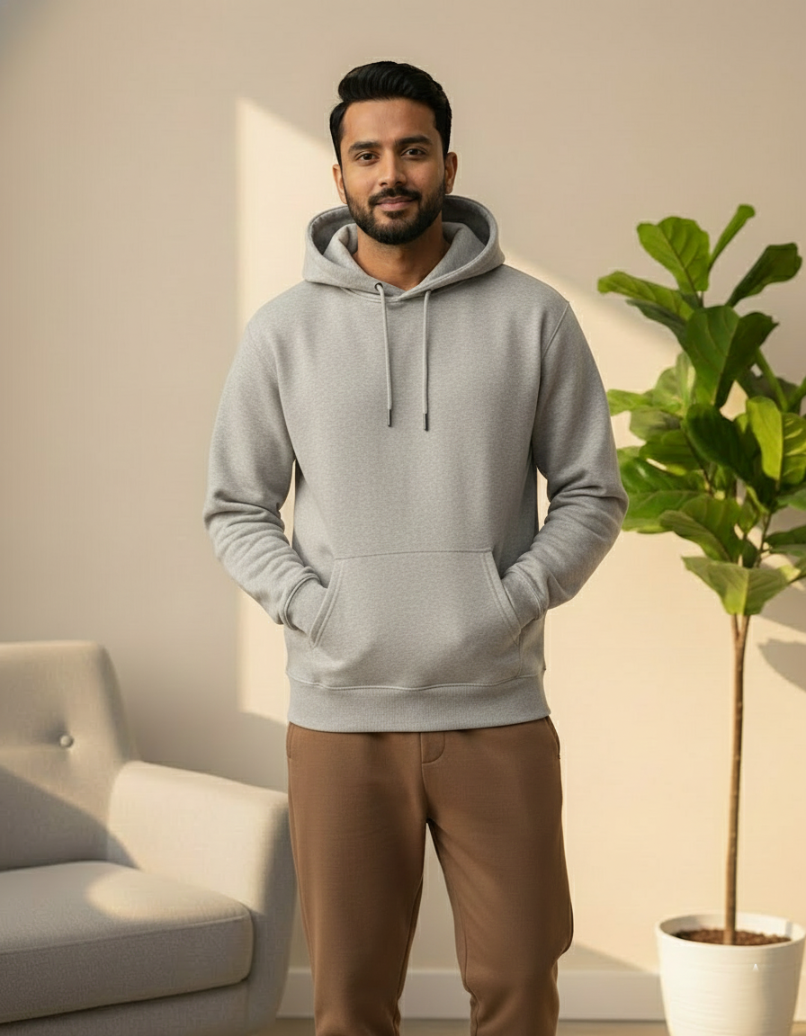 Unisex Solid Hoodie in Gray Melange