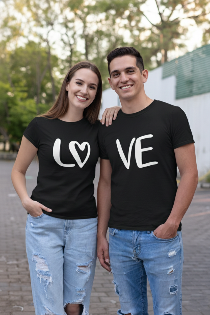LOVE Couple T-shirt in Black