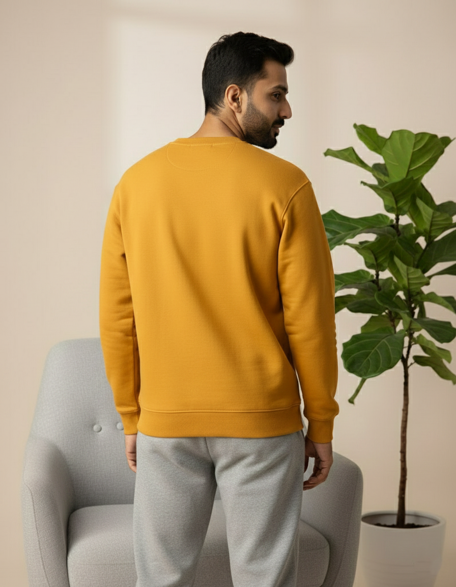 Unisex Solid Sweatshirt in Mustard