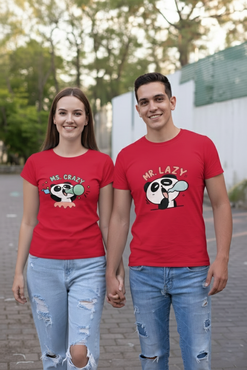 Ms. Crazy & Mr. Lazy Couple T-shirt in Red