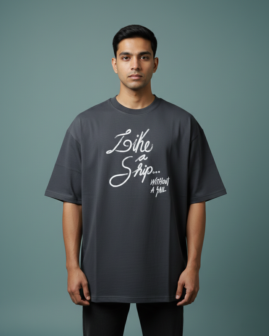 The 'Ship Without a Sail' Oversized T-Shirt in Dark Gray