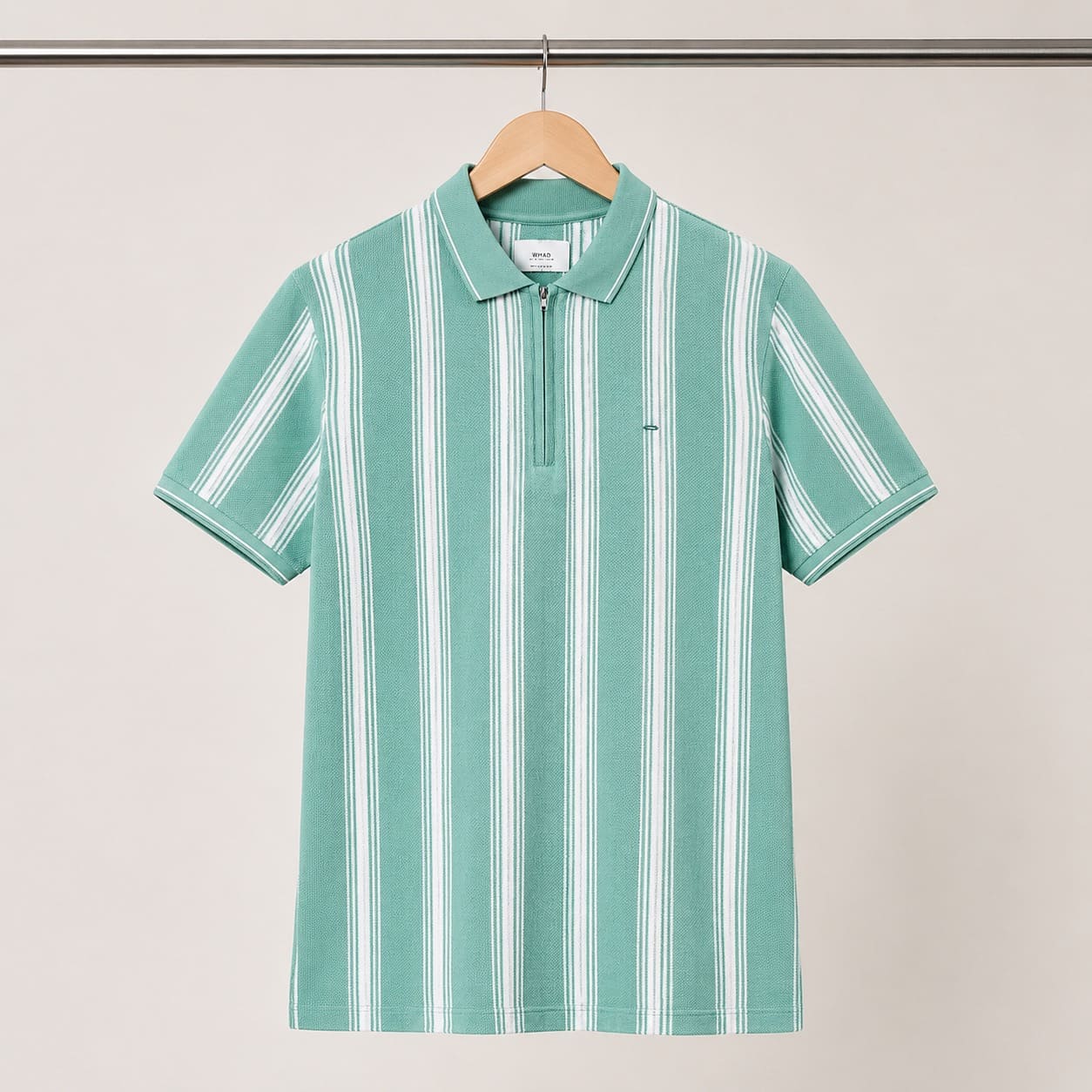 Men's Mint Green Vertical Striped Polo T-Shirt