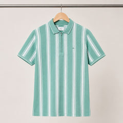Men's Mint Green Vertical Striped Polo T-Shirt