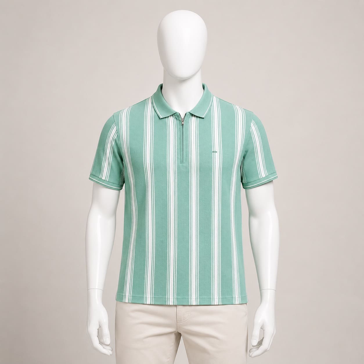 Men's Mint Green Vertical Striped Polo T-Shirt