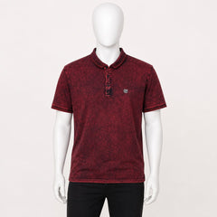Men's Maroon Textured Polo T-Shirt