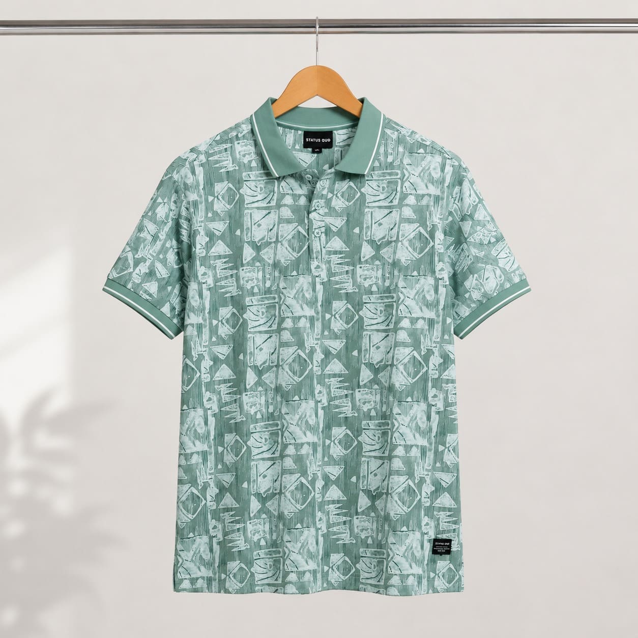 Men's Mint Green Abstract Print Polo T-Shirt